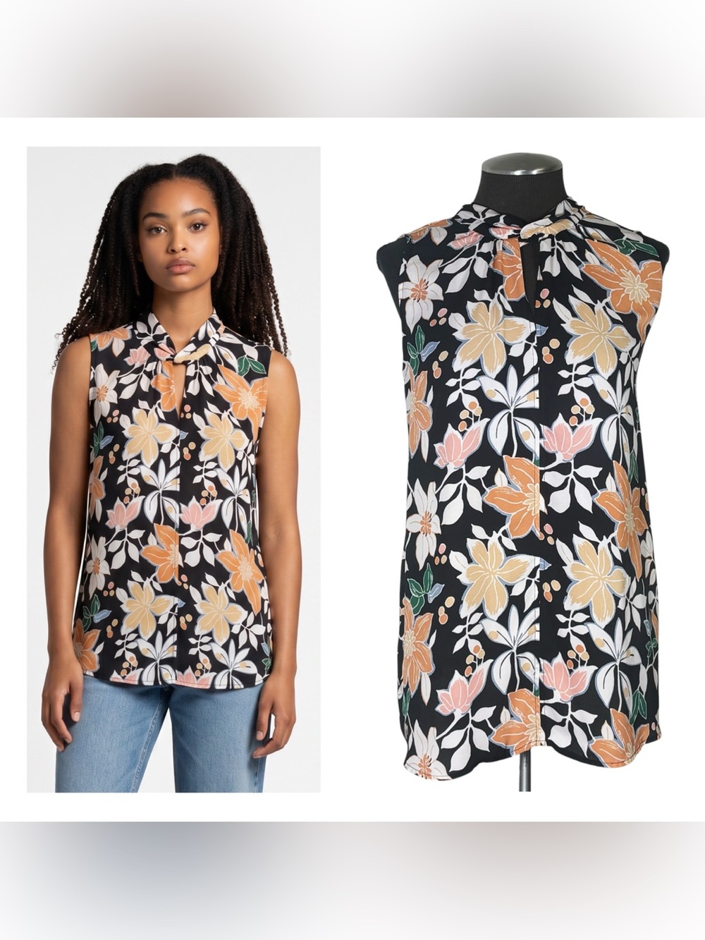 🆕 LOFT – Floral Mixed Media Twist Neck Sleeveless Stretch Top – Medium